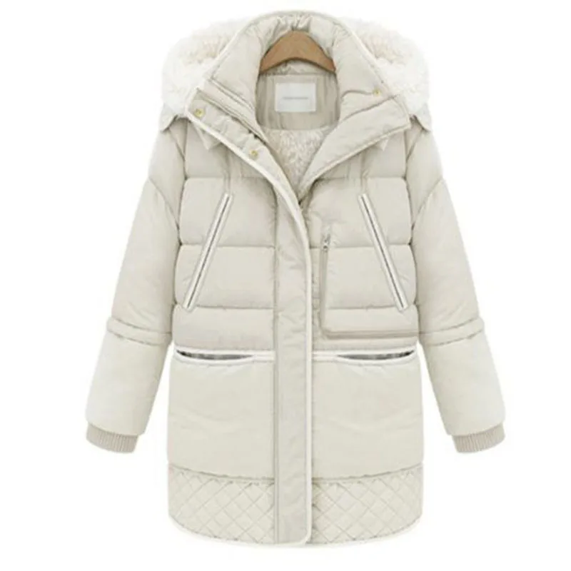 New Womens Down Cotton Jacket Winter Warm Imitation Lamb Wool Coat Thicke Long Cotton Jacket Casual Female Hooded Parka Overcoat