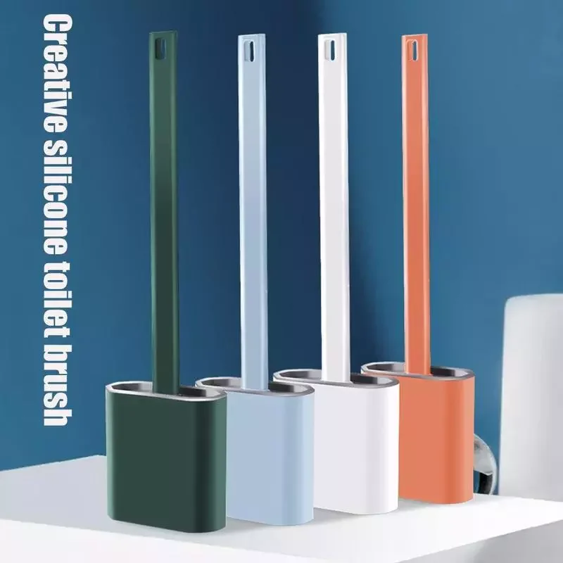 

Toilet Brush No Dead Ends Silicone with Quick-drying Bracket Cleaning Brush Creative Bathroom Wall Brush Set