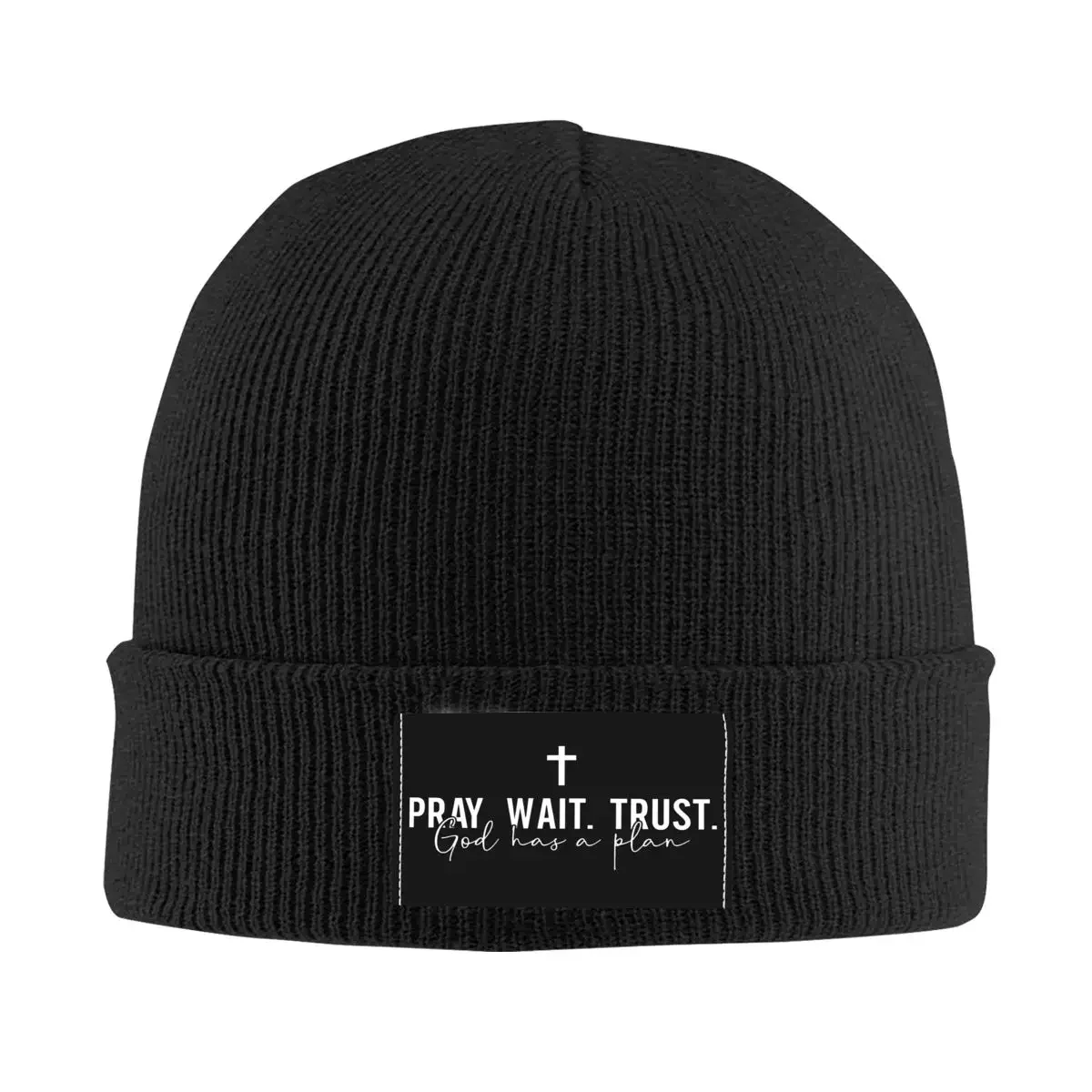 

Pray Wait Trust Skullies Beanies Caps Hip Hop Winter Warm Men Women Knitting Hat Unisex Adult Jesus Christian Quote Bonnet Hats