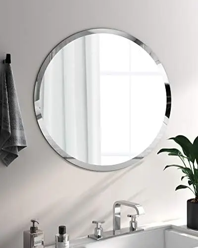 

Beveled Polished Frameless Mirror for Bathroom, Vanity, Bedroom (24" Round)