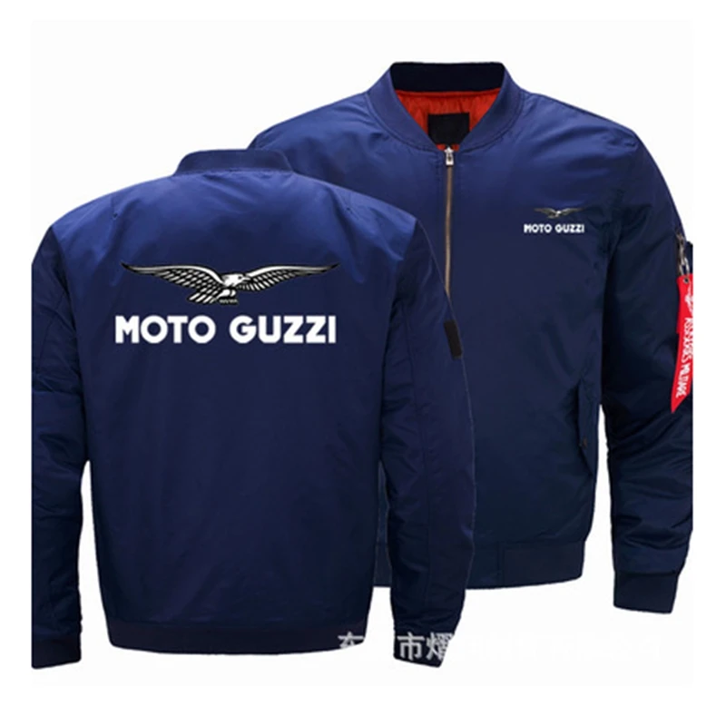 

New Autumn Winter Men Moto Guzzi Logo Flying Jacket Casual Zipper Long Sleeve Stylish Windproof Cotton-Padded Jacket
