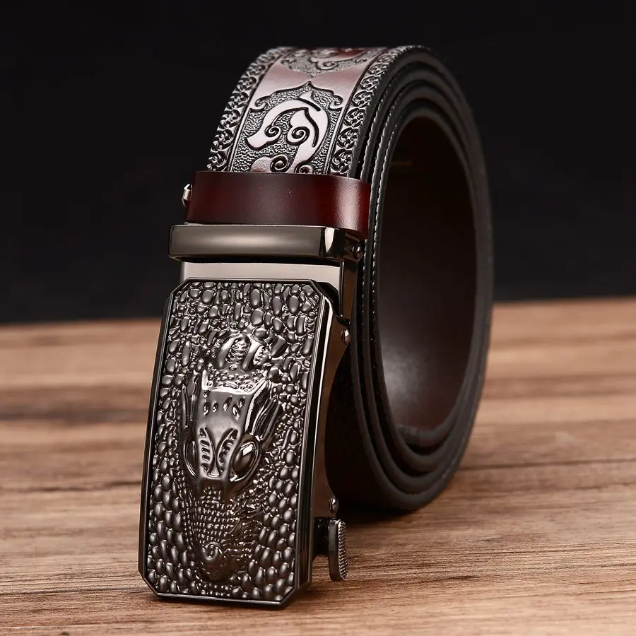 Male Waistband  NEW Men's Leather Ratchet Dress Belt With Automatic Buckle Width:3.5cm