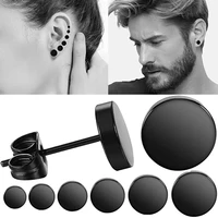 punk black round stud earrings for women men unisex simple ear studs piercing stainless steel earring trendy boys jewelry gifts