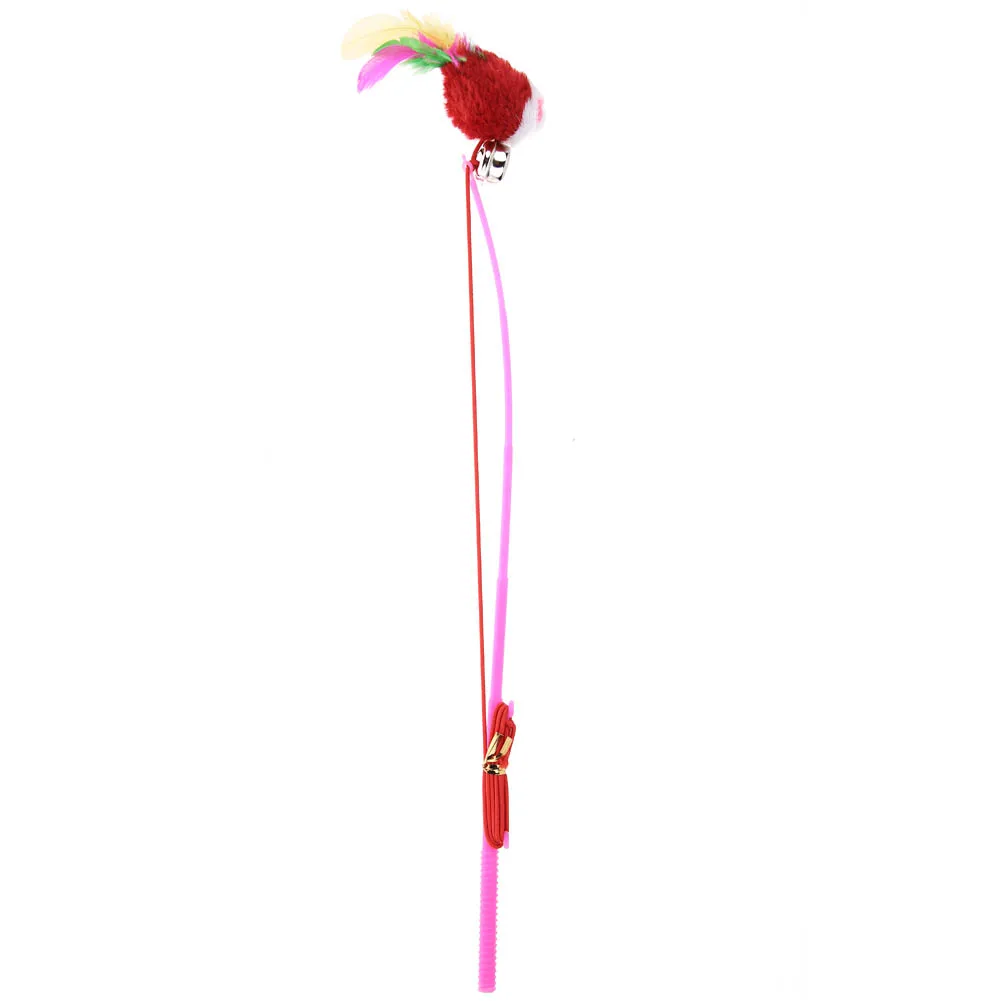 

Colorful Feather Rod Dangler Wand Mouse Cat Funny Stick Training Elastic Rope Pets Ammusement Accessories with Ring Bell