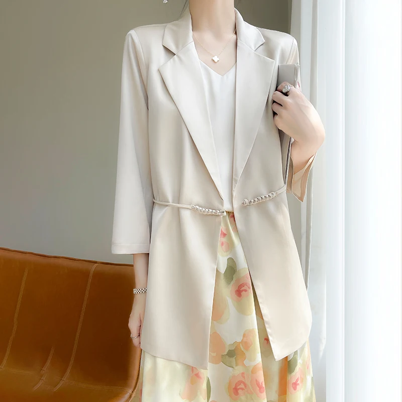 

Acetic Satin Coat Women's 2023 New Spring/Summer Design Sense Minority High-grade Fried Street Fashion Suit Silk Top