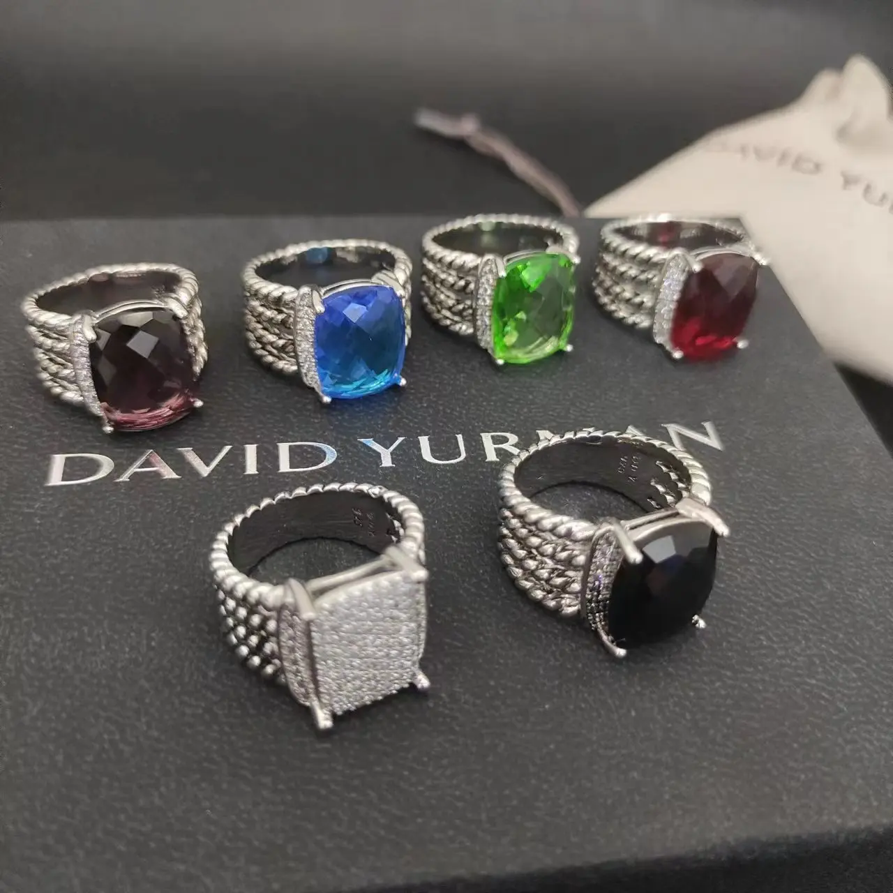 

HSC Popular Jewelry David Yurman Woman DY Eden Emerald Diamond Eternity Band Ring in Silver 925 Plated Platinum