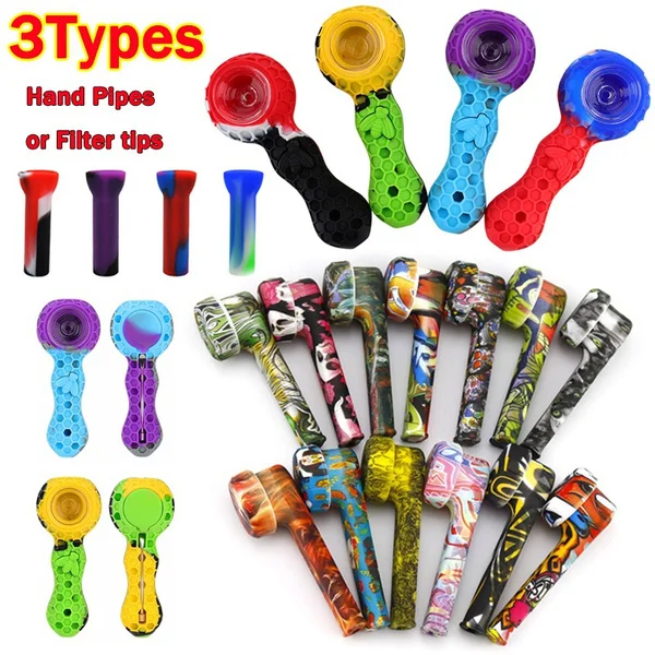 

Silicone Hand Smoking Pipe With Glass Bowl Tobacco Pipe Multi Colors