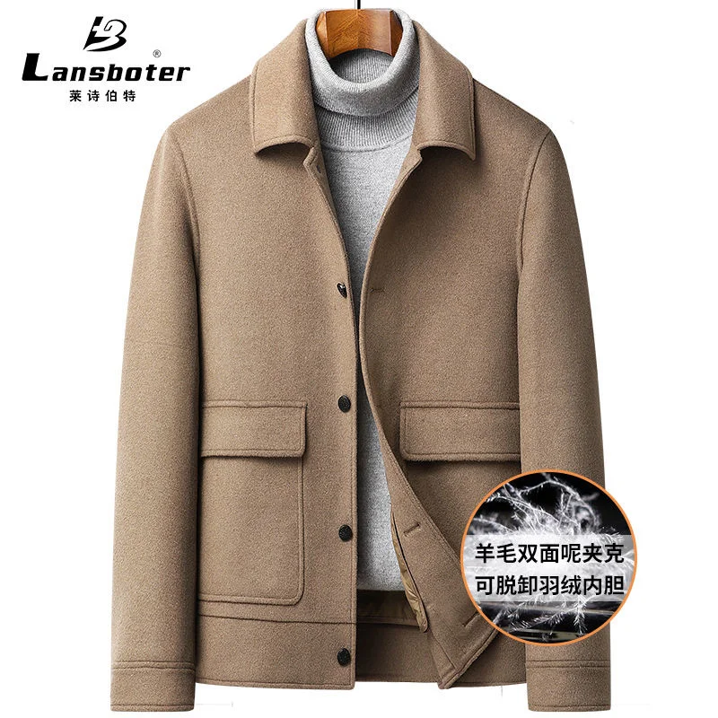 

Pure color simple double-sided cloth wool jacket male youth autumn and winter new down detachable liner coat