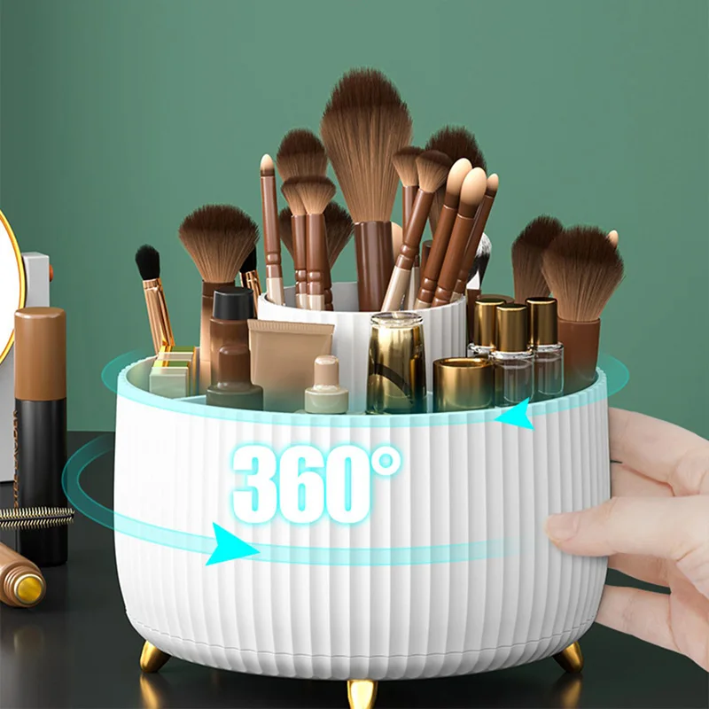 

Cosmetics Storage Box 360 ° Rotating Brush Storage Container Desktop Pen Dressing Table Lipstick Items Compartment Stationery