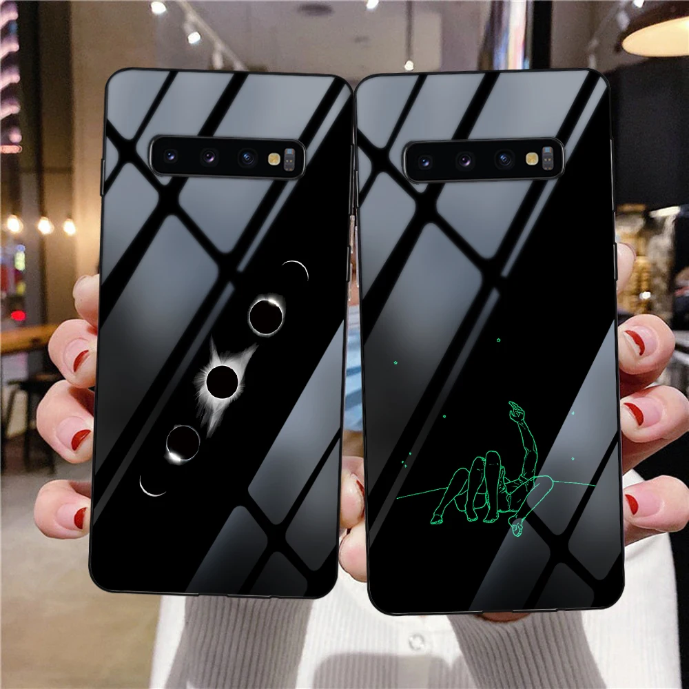 

Planet Starry Sky Luminous Tempered Glass Case for Samsung A51 S21 A52S 5G A50 S20FE A50 A52 S22 S10 S21Ultra Back Cover Fundas
