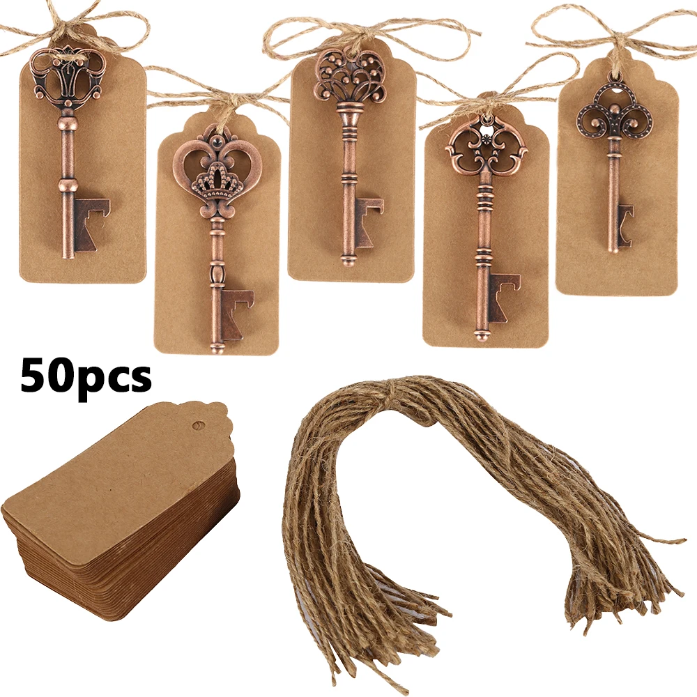 

50pcs Key Shaped Bottle Opener DIY Metal Portable Beer Wine Bottle Opener Keychain Open Tool for Guests Party Wedding Decoration