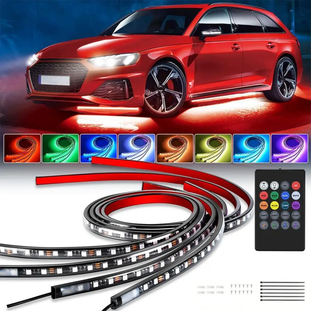 

Auto LED RGB Interior Atmosphere Strip Light Decorative Foot Lamp With USB Wireless Remote Music Control Multiple Modes For Car