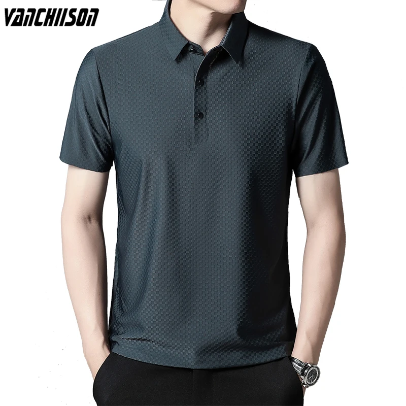 

High Quality Men Short Sleeve for Summer Polo Shirt Tops Dobby Fabric Solid Business Trip Smart Casual Male Fashion 668