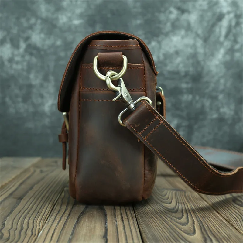 Fashion retro high-quality crazy horse cowhide men's coffee shoulder bag outdoor daily work real leather square messenger bag