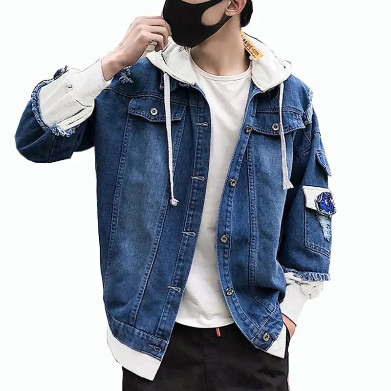

Hot new Hooded Denim Jacket Men's Hip Hop Jeans Coat Retro Jean Jacket Street Casual Bomber Jacket Outerwear Hoodies