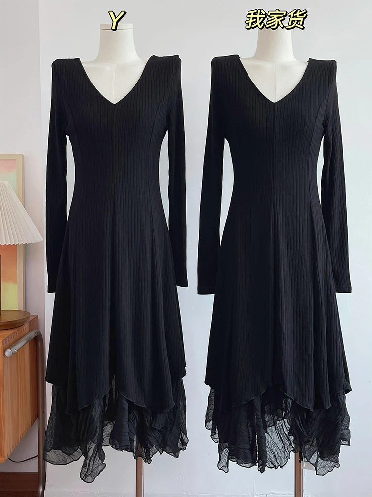 

Тонкая трикотажная Женская юбка с V-образным вырезом, необычная юбка из фатина в стиле ретро, однотонное женское платье для выпускного, винт...