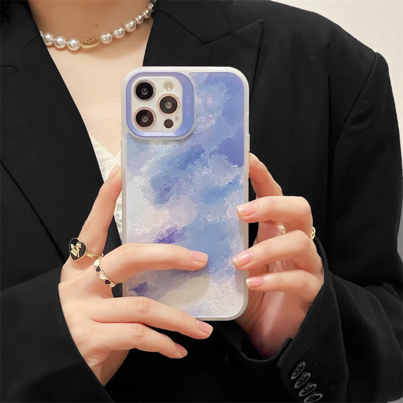 

For iphone 13 12 11 Pro Max Phone Case Simple Charming Eye Tpu Blue Bloom Silicone Soft Anti-Fall For iphone X Xs Max XR Shell