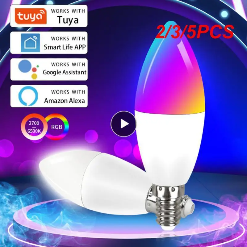 

2/3/5PCS Rgb Smart Light Bulb Wifi Dimmable Led Bulb 5w 7w 9w E14 Candle Lamp Compatible Alexa Google Home Tuya App Control