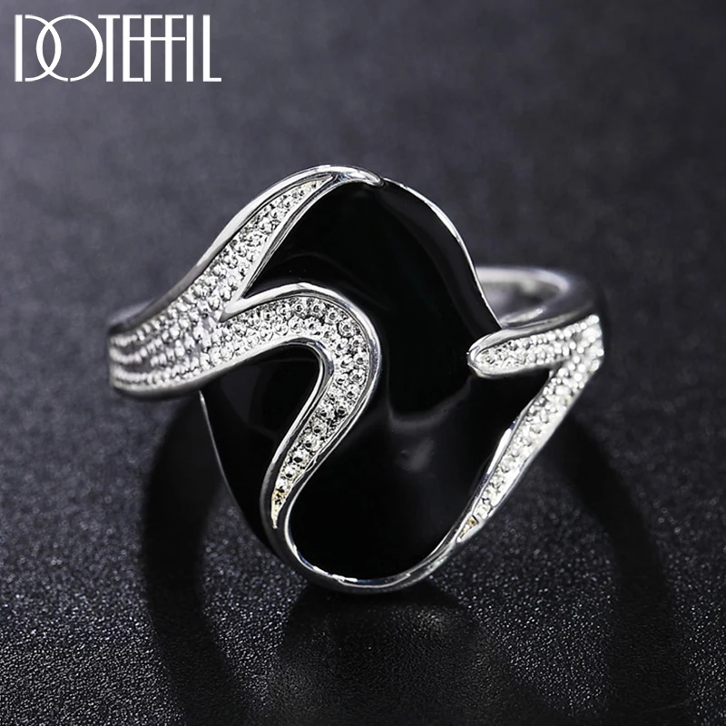 

DOTEFFIL 925 Sterling Silver AAA zircon epoxy black Ring Man For Women Fashion Wedding Engagement Party Gift Charm Jewelry