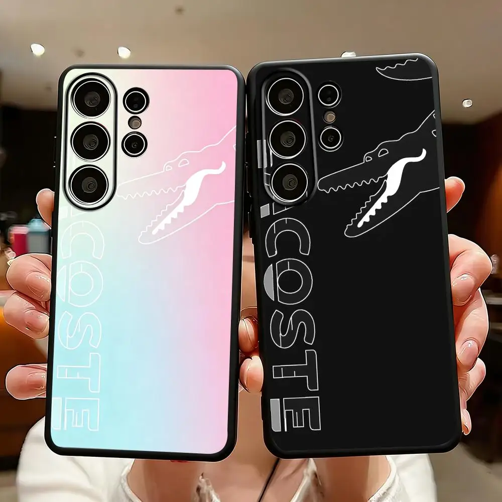 Фото Чехол для телефона от люксового бренда L-LA-COSTE для Samsung Galaxy S26 S25 S24 S23 S22 S21 S20 Plus Ultra Note20, мягкий, черный. №4