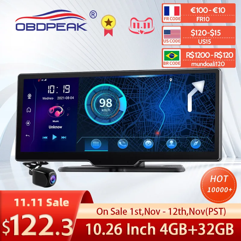 

10.26 Inch Car Dvr Camera On Dashboard FHD Android Dash Camera With GPS WiFi Rearview Mirror Digital Video Recorder Dual Lens