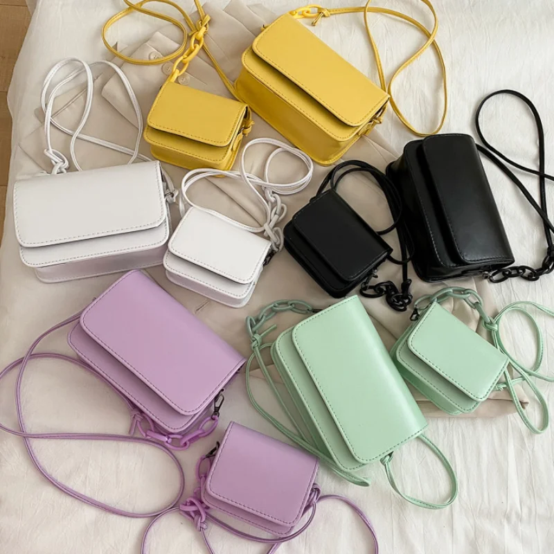 

2023 Fashion Women's Bags Cute Chain Flap Bags High Quality New Shoulder Crossbody Bags Candy Color PU Leather Handbags