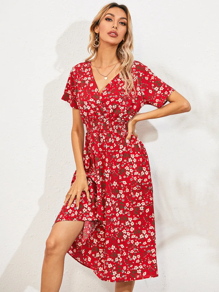 Женское летнее платье DGIRL с цветочным принтом сексуальное женское V-образным