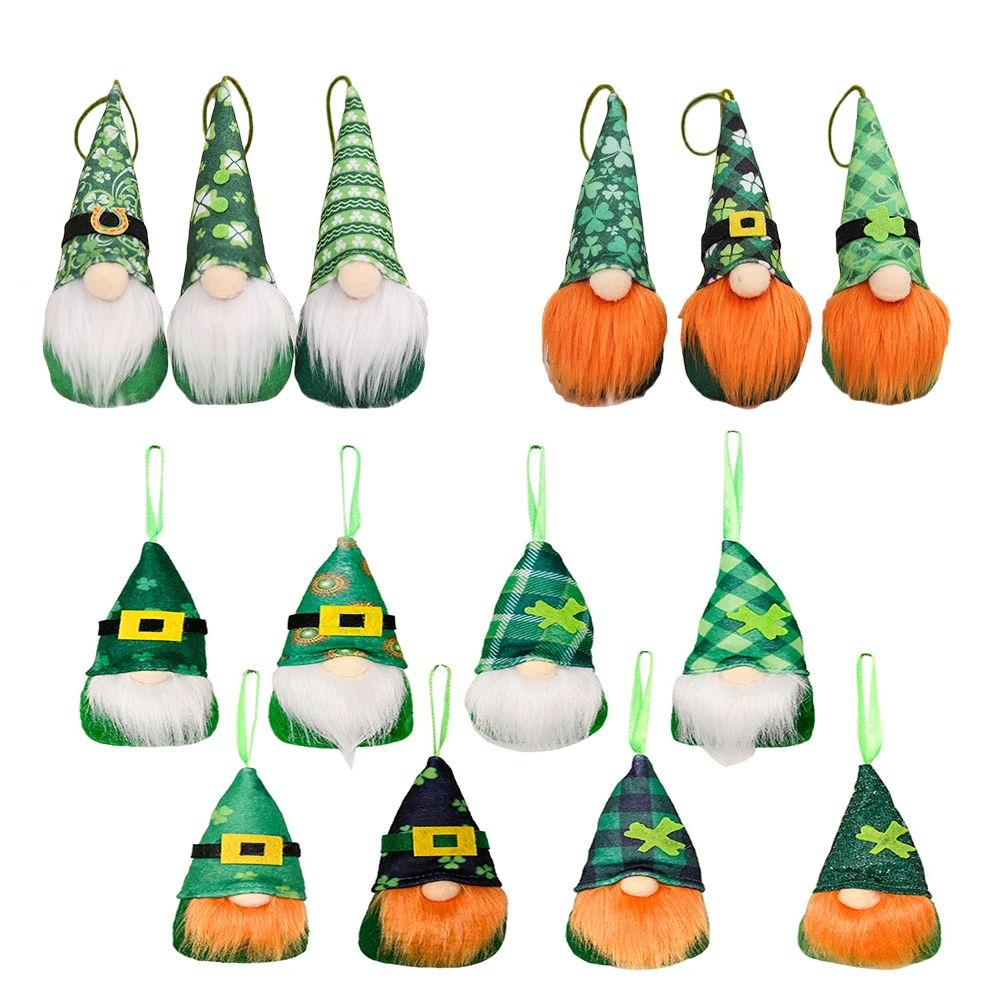 

1/3Pcs St Patrick's Day Gnome Doll Handmade Scandinavian Elf Hanging Ornaments Green Hat Clover Plush Toy Festival Decorations