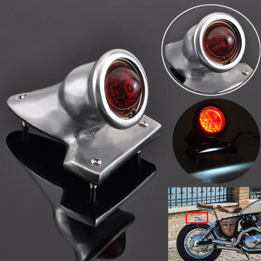 Фото Мотоцикл 12 В задний фонарь стоп-сигнал светодиодный кафе Racer Moto Stop задний фонарь красный для Harley Scooter Chopper Bobber Streetbike №1