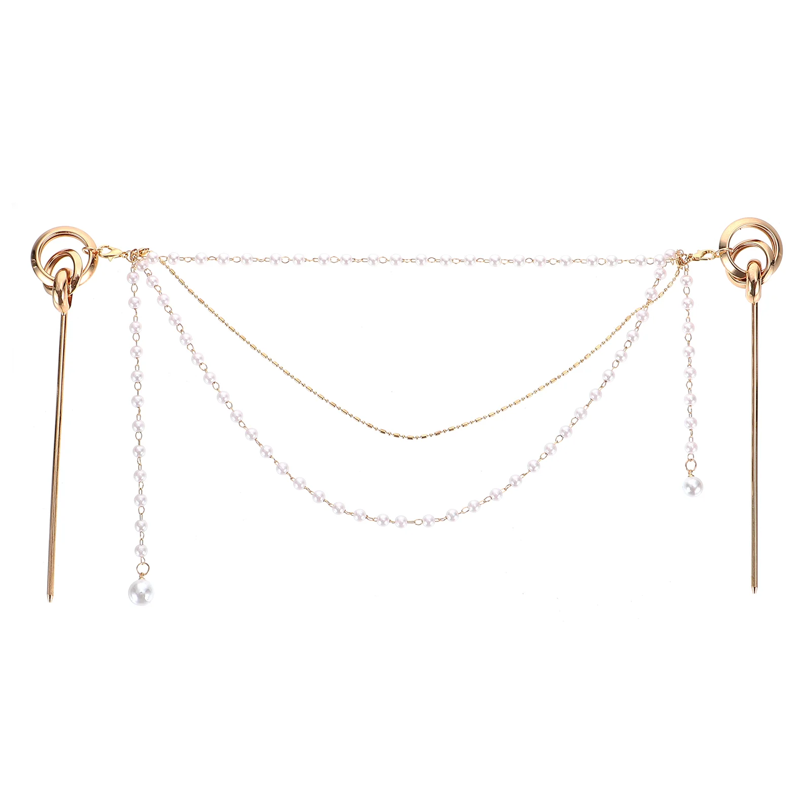 

Pearl Tassel Hair Chinese Style Hairpin Double Chain Hair Chopsticks Vintage Hair Fork for Hanfu Hair Accessories, Style 1