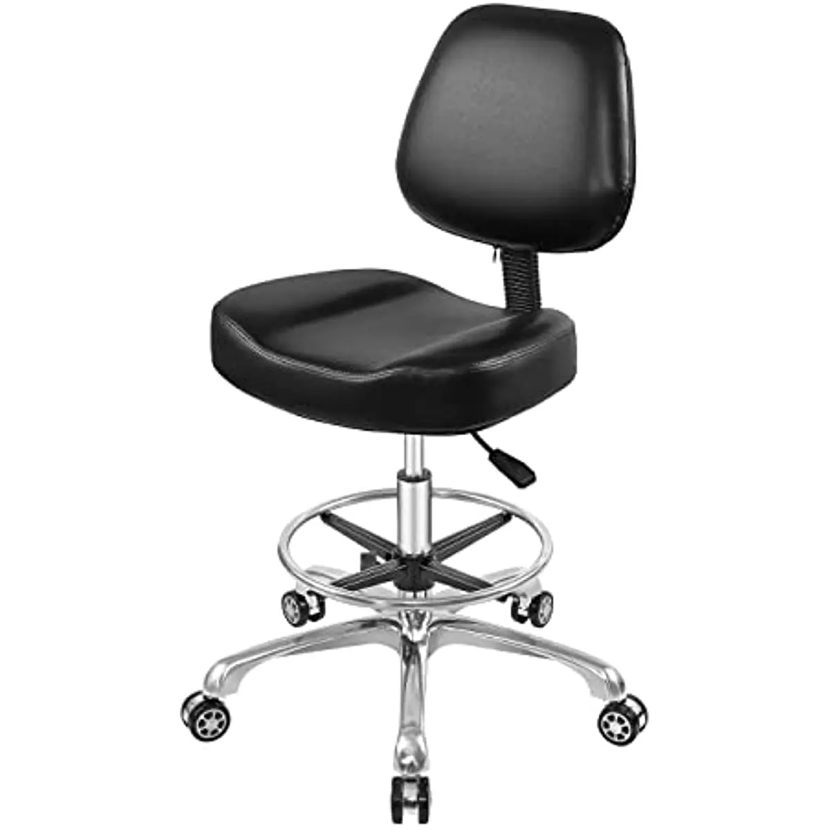 

Rolling Stool Adjustable Drafting Chair Heavy Duty with Wheels for Office Home Desk Chair Big Size (with Foot Ring, Black)