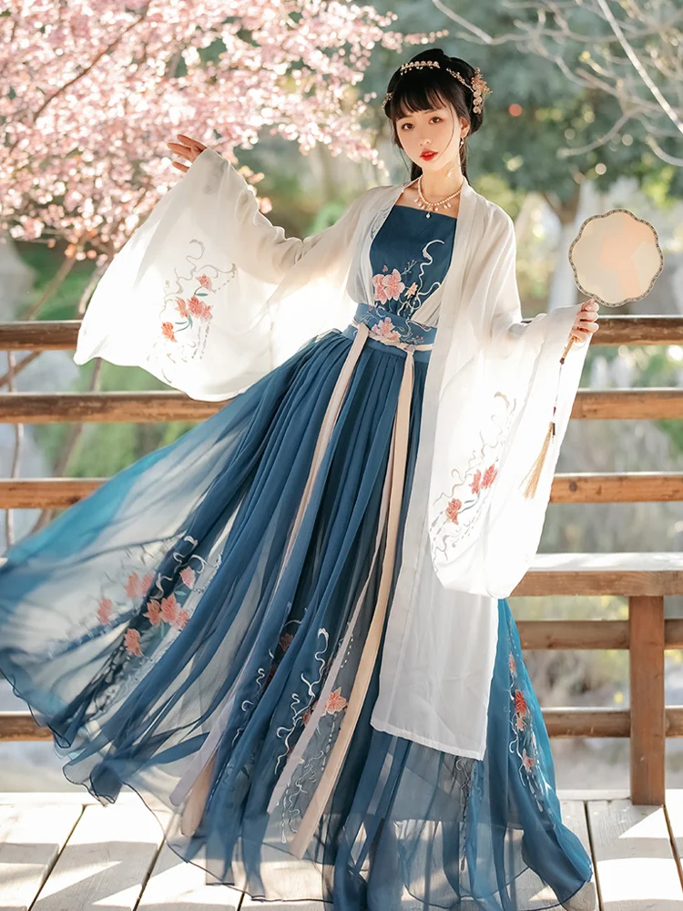 JUSTSAIYAN Women Chinese Traditional Hanfu Costume Lady Han Dynasty Dress Embroidery Wei JIN Dynasty Party Show Dance Clothing