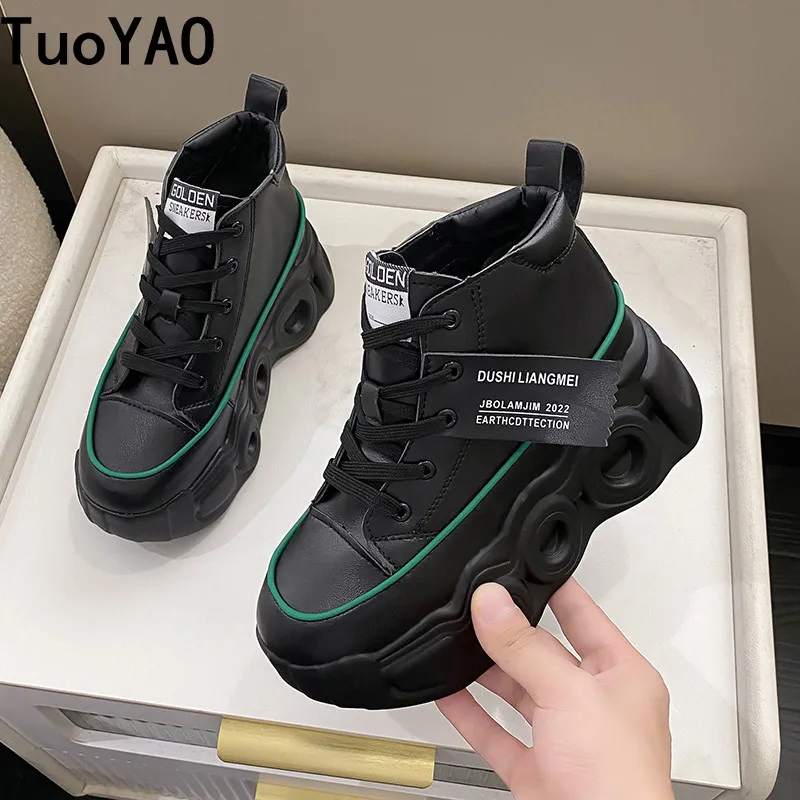 

Brand High Platform Autumn Boots 7CM High Heels Women Thick Sole Ankle Boots Leather Wedge Winter Casual Shoes Chunky Boots 2022