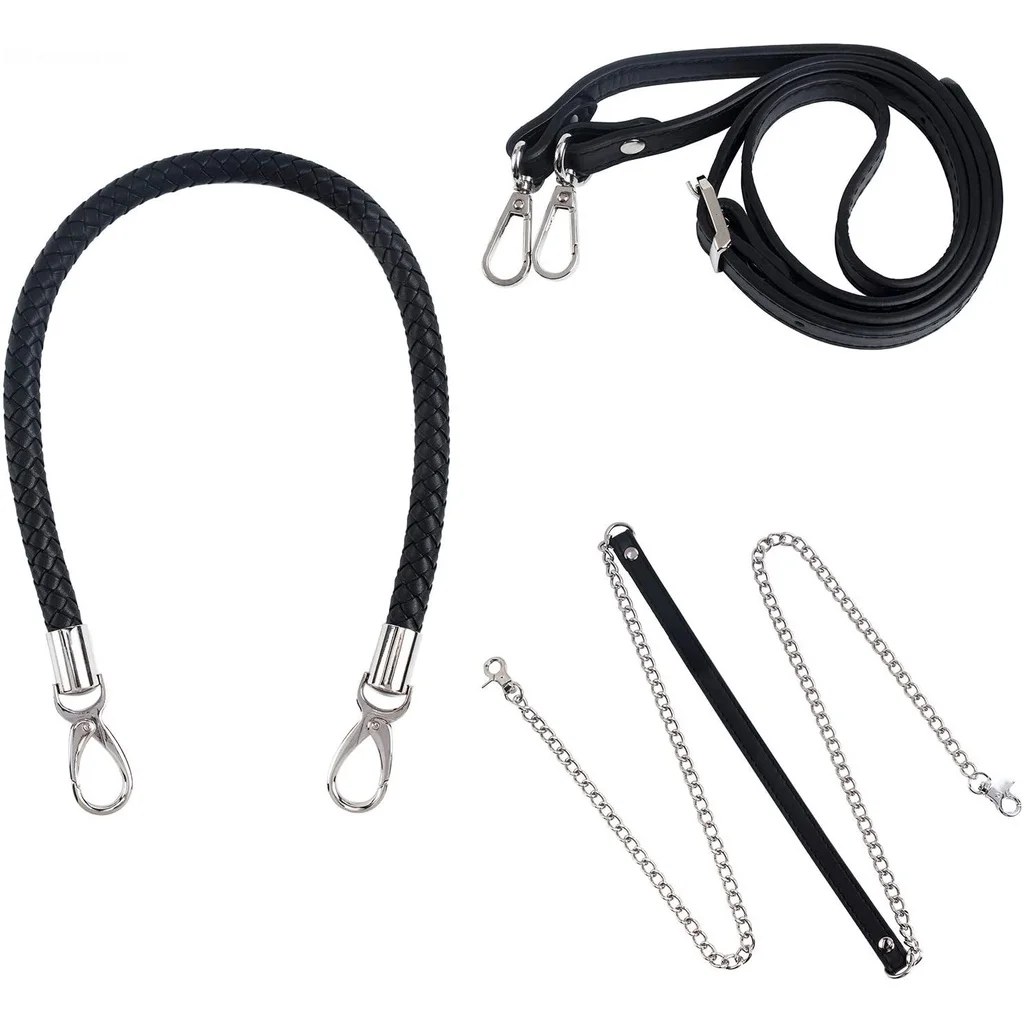 

3 Strands Purse Straps 35-42 Inch Adjustable Leather Bag Handle 23 Inch Leather Bag Strap with Iron Curb Chain