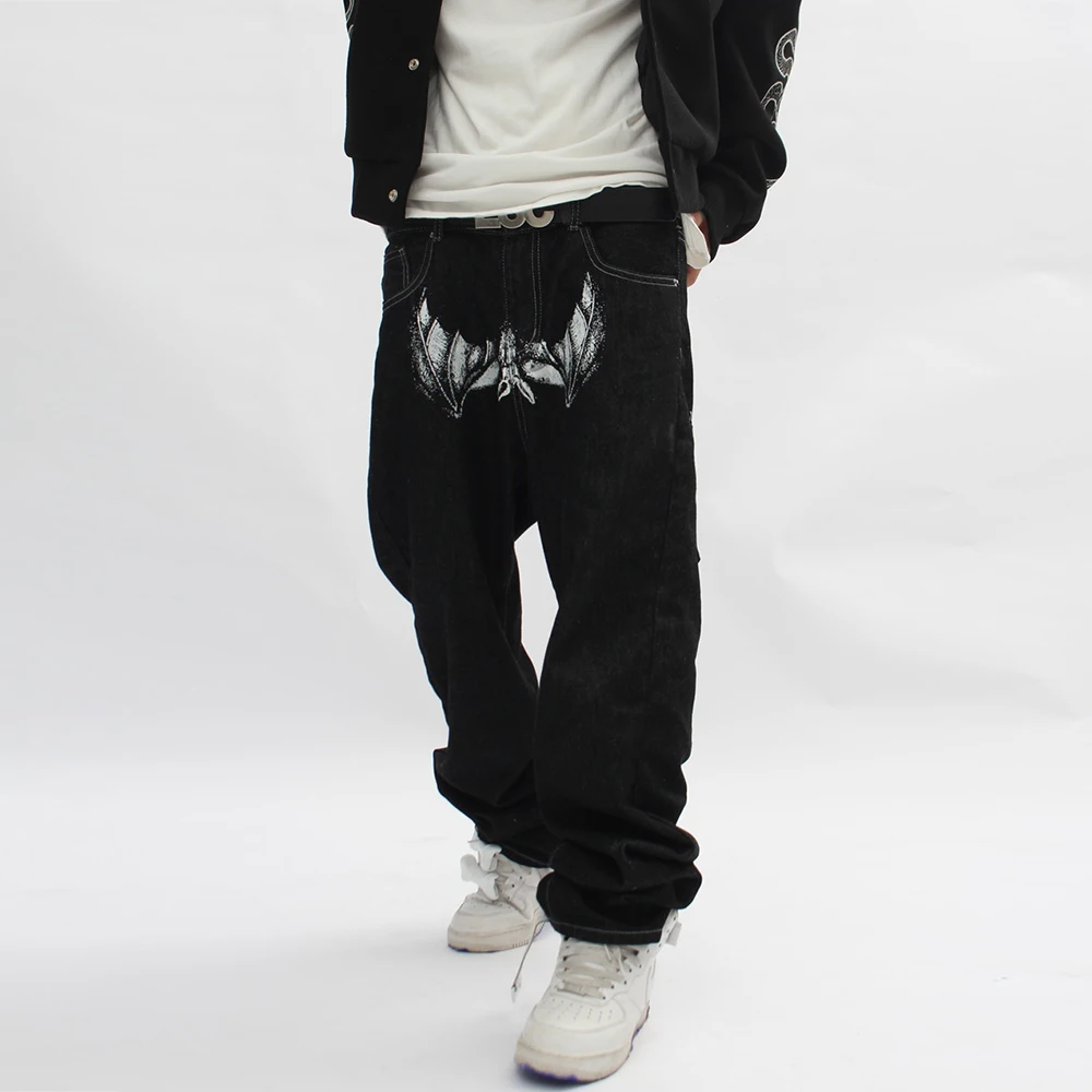 Baggy Black Jeans Y2k Men Portrait Print Straight Leg Loose Casual Pants Ovesized High Street Denim Trouser Male Bananas Graphic