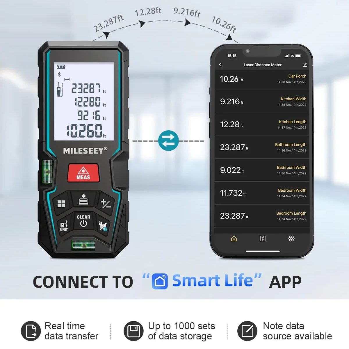 

Лазерный измеритель расстояния MILESEEY D5T, лазерная рулетка с Bluetooth, умная рулетка с приложением, может рисовать вручную по плану