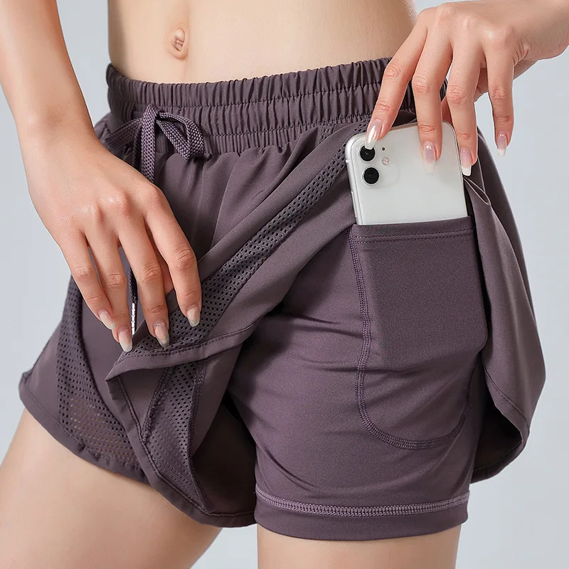 

Gym Shorts Patchwork Breathable Workout Shorts Women's Anti-Exposure Yoga Clothes Fitness Running Quick-Drying Shorts