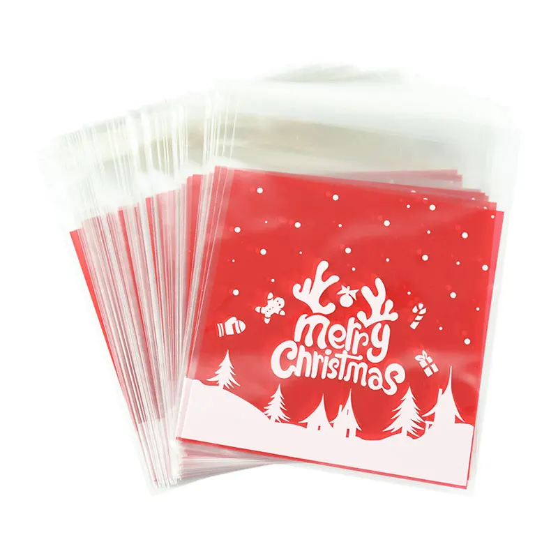 

100Pcs Christmas Cookies Candy Bags Plastic Baked Snack Packaging Bag Xmas Kids Gift Christmas Decorations for Home Navidad 2023