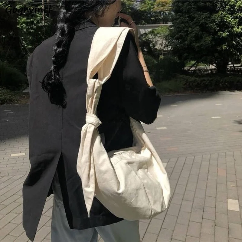 

Shoulder Bags Women Canvas Hobos Tie Designer Cross-body Shopping Handbag Female Solid Large Capacity Underarm Bag Elegant Daily
