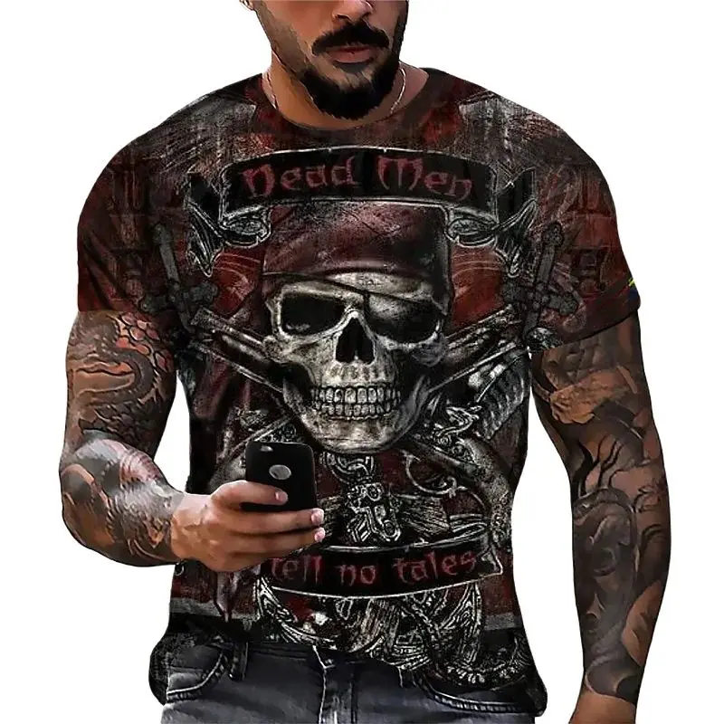 

Men's Skull T Shirt Printed Short Sleeve Tops Round Neck T-Shirt for Men Streetwear Hip Hop Clothing Summer Casual Fashion Tops