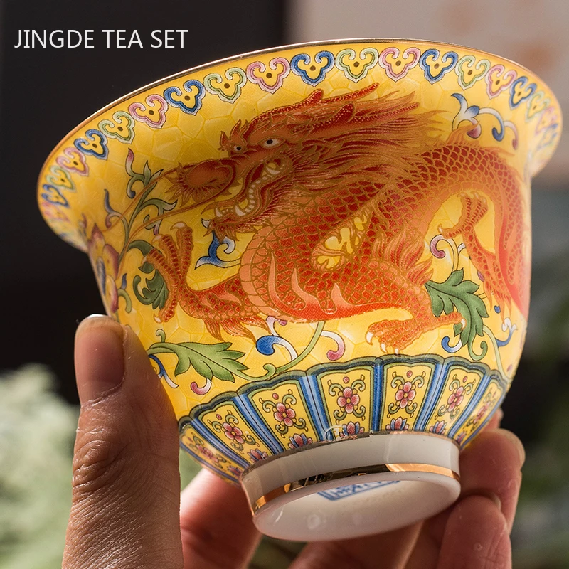 Ceramics Sancai Gaiwan Bowl Dragon and Phoenix Master Cup Tea Cup Handmade Enamel Color Tea Bowl High-end Respect Tea Set images - 6