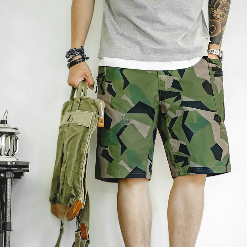 

Maden Workwear American Retro M90 Geometric Camo Shorts Straight Military Style Half Pants Breathable Men's Summer