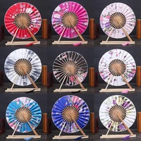 japanese fan sakura flower pocket folding hand fan round windmill bamboo folding fan chinese fan party decor gift