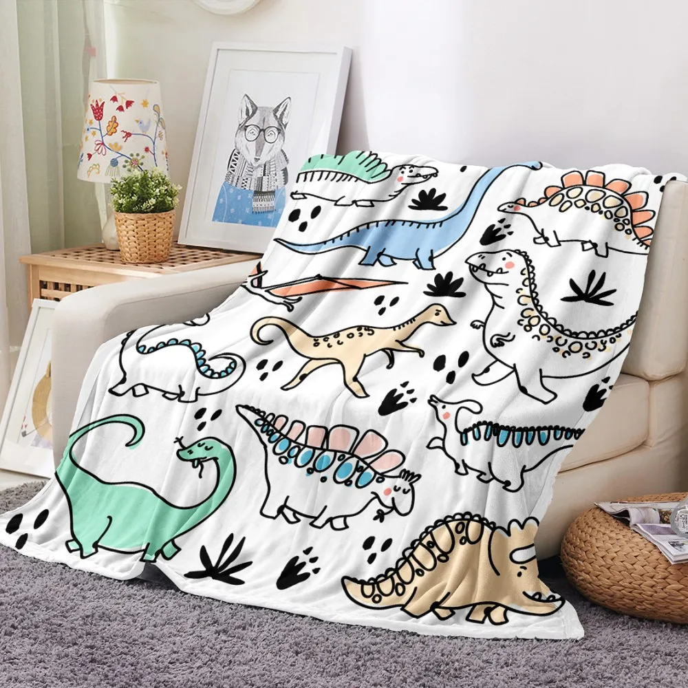 

Cute Cartoon Dinosaur Fleece Blanket Bedding Boys Kids Birthday Gift Bedspread Throw Blankets Fluffy Soft for Bedroom Home Decor