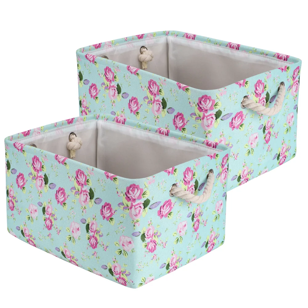 

Foldable Storage Basket Fabric Floral Box with Handles, 2-Pack