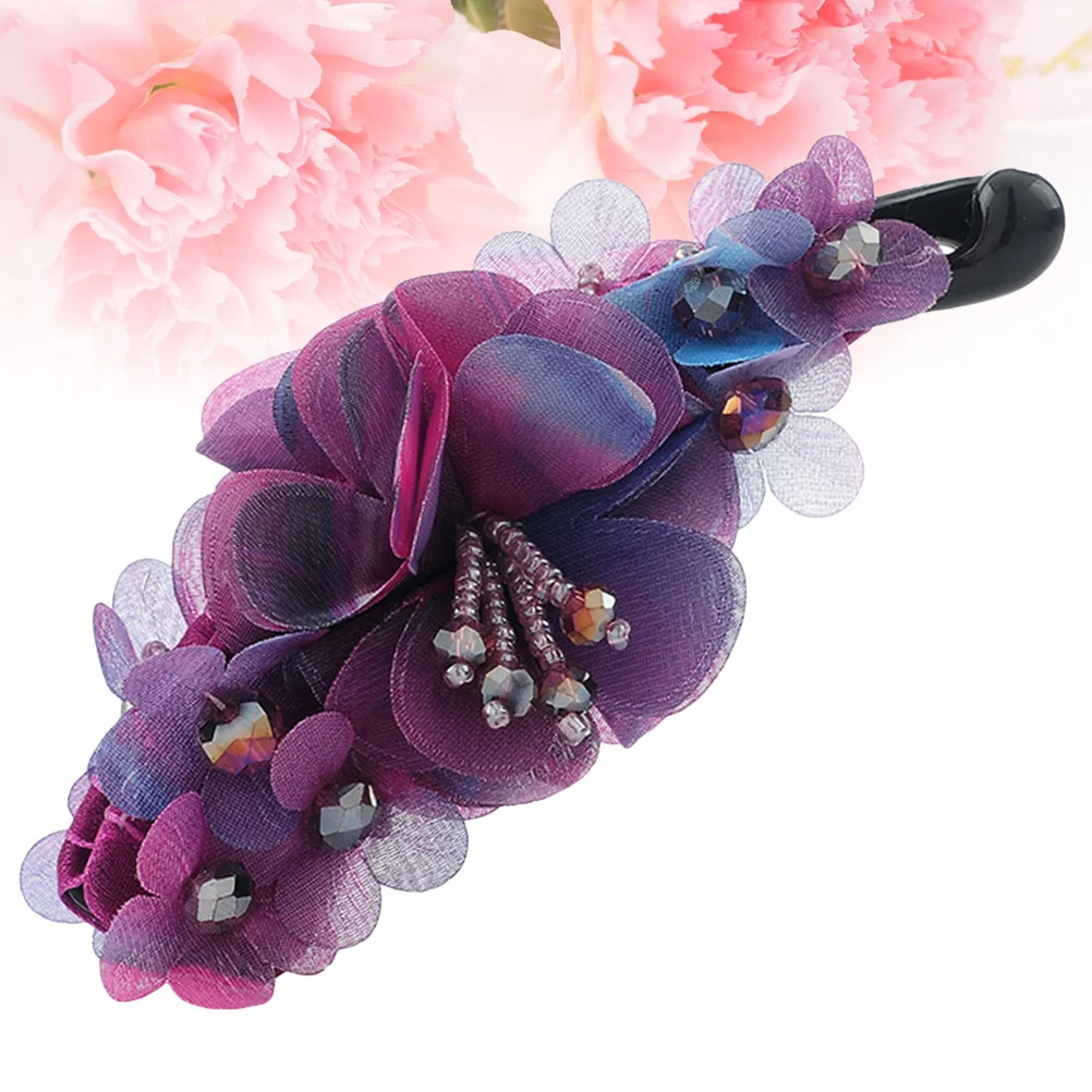 

1pc Banana Hair Clip Updo Fabric Flowers Beads Resin Hair Clip Ponytail Clip Hair Claw for Ladies