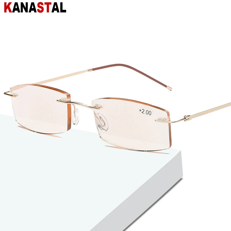 

Women Rimless Blue Light Blocking Reading Glasses Men UV Anti Fatigue Lens Presbyopic Eyewear TR90 Metal Half Eyeglasses Frame