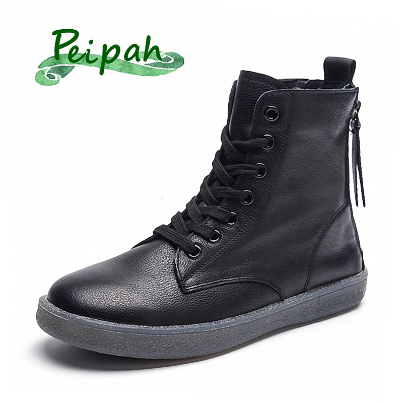 

PEIPAH 2023 Women Witner Rubber Boots Ladies Genuine Leather Non-slip Shoes Woman Flat With Fur Warm Soft Botas Female Plus Size