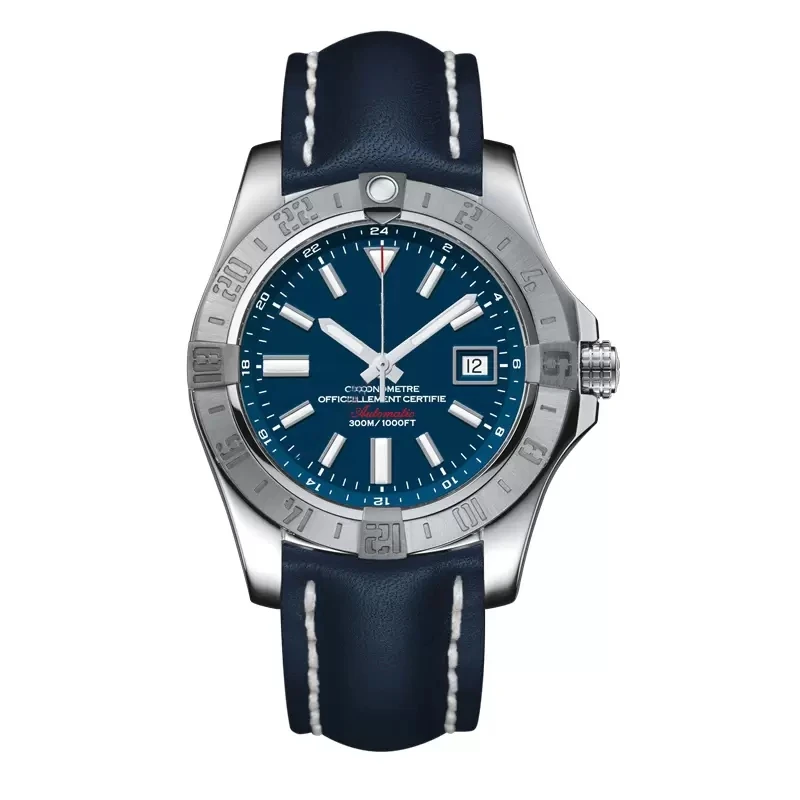 

Top Mens Watch Blue Dial Sapphire Crystal Automatic Mechanical Waterproof Man Wristwatch Stainless Steel Fabric Rubber Strap