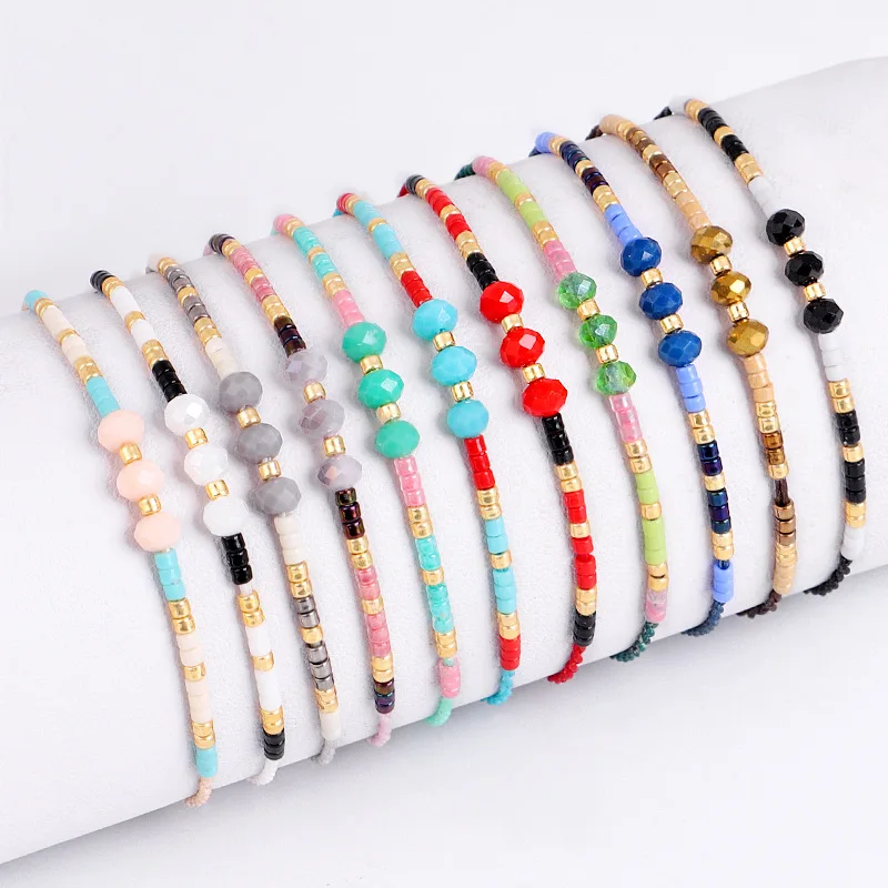 

New In Bohemia Handmade Color Rice Bead String Wax Line Woven Bracelet For Women Personality Adjustable Bracelet Fashion Jewelry